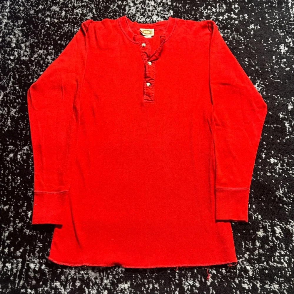 Vintage 80s Banana Republic Red Henley Shirt Long Sleeve Mens Medium Safari Tag
